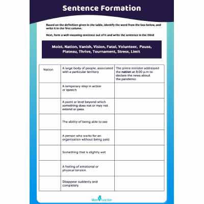 Identify The Vocabulary And Form The Sentence
